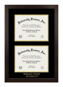 Wright State University Double Diploma Frame in Manhattan Espresso with Black & Gold Mats for document: 8 1/2"h x 11"w  , document: 8 1/2"h x 11"w  