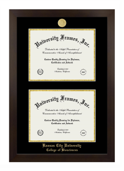Kansas City University College of Biosciences Double Diploma Frame in Manhattan Espresso with Black & Gold Mats for document: 8 1/2"h x 11"w  , document: 8 1/2"h x 11"w  