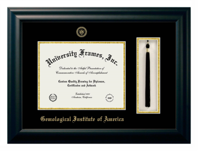 Gemological Institute of America Diploma with Tassel Box Frame in Satin Black with Black & Gold Mats for document: 8 1/2"h x 11"w  