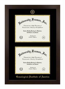 Gemological Institute of America Double Diploma Frame in Manhattan Espresso with Black & Gold Mats for document: 8 1/2"h x 11"w  , document: 8 1/2"h x 11"w  