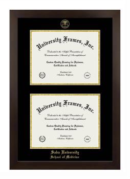 Saba University School of Medicine Double Diploma Frame in Manhattan Espresso with Black & Gold Mats for document: 8 1/2"h x 11"w  , document: 8 1/2"h x 11"w  