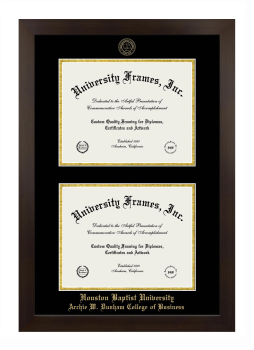 Houston Baptist University Archie W. Dunham College of Business Double Diploma Frame in Manhattan Espresso with Black & Gold Mats for document: 8 1/2"h x 11"w  , document: 8 1/2"h x 11"w  