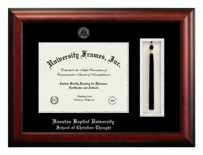 Houston Baptist University School of Christian Thought Diploma with Tassel Box Frame in Satin Mahogany with Black & Silver Mats for document: 8 1/2"h x 11"w  