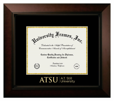 A.T. Still University Diploma Frame in Legacy Black Cherry with Black & Gold Mats for document: 8 1/2"h x 11"w  