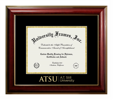 A.T. Still University Diploma Frame in Classic Mahogany with Gold Trim with Black & Gold Mats for document: 8 1/2"h x 11"w  