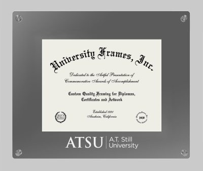 A.T. Still University Lucent Clear-over-Smoke Frame in Lucent Smoke Moulding with Lucent Smoke Mat for document: 8 1/2"h x 11"w  