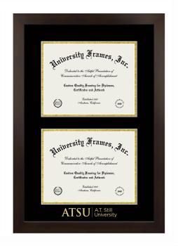 A.T. Still University Double Diploma Frame in Manhattan Espresso with Black & Gold Mats for document: 8 1/2"h x 11"w  , document: 8 1/2"h x 11"w  