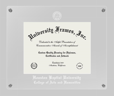Houston Baptist University College of Arts and Humanities Lucent Clear-over-Clear Frame in Lucent Clear Moulding with Lucent Clear Mat for document: 8 1/2"h x 11"w  