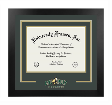 California Polytechnic State University - San Luis Obispo Logo Mat Frame in Manhattan Black with Forest Green & Tan Mats for document: 8 1/2"h x 11"w  