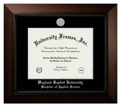 Wayland Baptist University Bachelor of Applied Science Diploma Frame in Legacy Black Cherry with Black & Silver Mats for document: 8 1/2"h x 11"w  