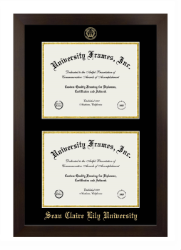 Sean Claire Lily University Double Diploma Frame in Manhattan Espresso with Black & Gold Mats for document: 8 1/2"h x 11"w  , document: 8 1/2"h x 11"w  