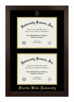 Florida Bible University Double Diploma Frame in Manhattan Espresso with Black & Gold Mats for document: 8 1/2"h x 11"w  , document: 8 1/2"h x 11"w  