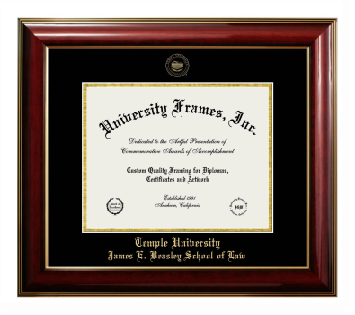 Temple University James E. Beasley School of Law Diploma Frame in Classic Mahogany with Gold Trim with Black & Gold Mats for document: 8 1/2"h x 11"w  