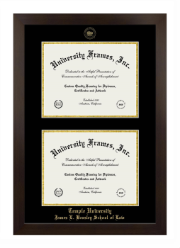 Temple University James E. Beasley School of Law Double Diploma Frame in Manhattan Espresso with Black & Gold Mats for document: 8 1/2"h x 11"w  , document: 8 1/2"h x 11"w  