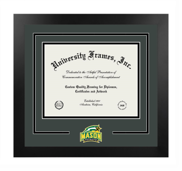 George Mason University School of Business Logo Mat Frame in Manhattan Black with Forest Green & Black Mats for document: 8 1/2"h x 11"w  