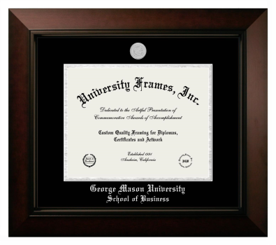 George Mason University School of Business Diploma Frame in Legacy Black Cherry with Black & Silver Mats for document: 8 1/2"h x 11"w  