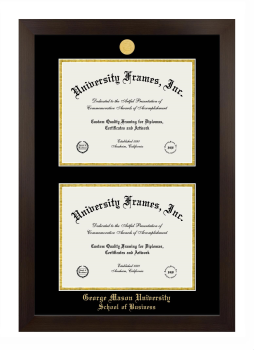 George Mason University School of Business Double Diploma Frame in Manhattan Espresso with Black & Gold Mats for document: 8 1/2"h x 11"w  , document: 8 1/2"h x 11"w  