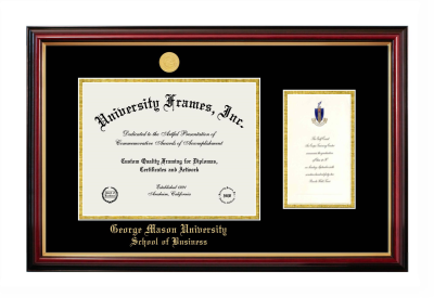 George Mason University School of Business Diploma with Announcement Frame in Petite Mahogany with Gold Trim with Black & Gold Mats for document: 8 1/2"h x 11"w  , diploma: 7"h x 4"w  