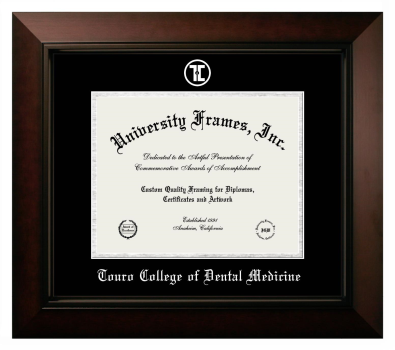 Touro College of Dental Medicine Diploma Frame in Legacy Black Cherry with Black & Silver Mats for document: 8 1/2"h x 11"w  