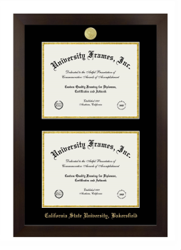 California State University, Bakersfield Double Diploma Frame in Manhattan Espresso with Black & Gold Mats for document: 8 1/2"h x 11"w  , document: 8 1/2"h x 11"w  