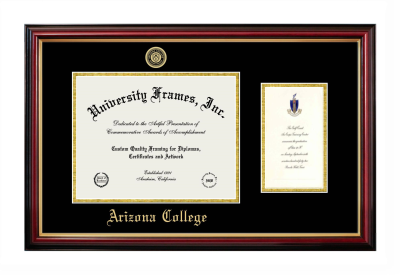 Arizona College Diploma with Announcement Frame in Petite Mahogany with Gold Trim with Black & Gold Mats for document: 8 1/2"h x 11"w  , diploma: 7"h x 4"w  