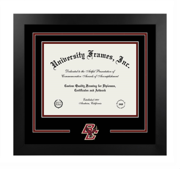 Boston College Carroll School of Management Logo Mat Frame in Manhattan Black with Black & Maroon Mats for document: 8 1/2"h x 11"w  