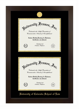University of Colorado School of Law Double Diploma Frame in Manhattan Espresso with Black & Gold Mats for document: 8 1/2"h x 11"w  , document: 8 1/2"h x 11"w  