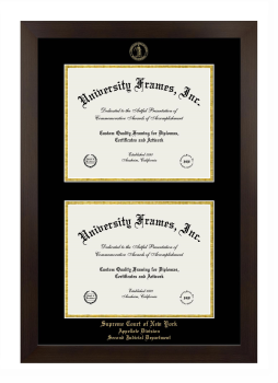 Supreme Court of the State of New York Appellate Division Second Judicial Department Double Diploma Frame in Manhattan Espresso with Black & Gold Mats for document: 8 1/2"h x 11"w  , document: 8 1/2"h x 11"w  