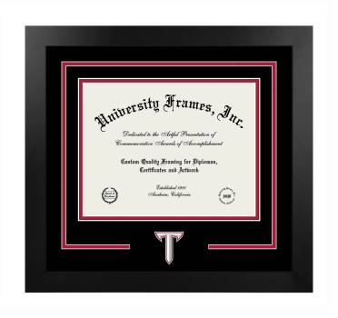 Troy University Logo Mat Frame in Manhattan Black with Black & Crimson Mats for document: 8 1/2"h x 11"w  