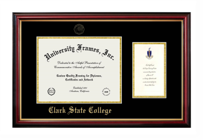 Clark State College Diploma with Announcement Frame in Petite Mahogany with Gold Trim with Black & Gold Mats for document: 8 1/2"h x 11"w  , diploma: 7"h x 4"w  