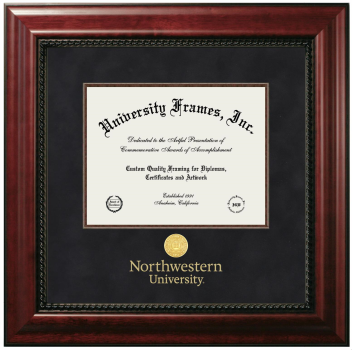 Northwestern University Diploma with Wordmark & Seal Below Frame in Executive with Mahogany Fillet with Black Suede Mat for document: 8 1/2"h x 11"w  