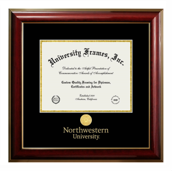 Northwestern University Diploma with Wordmark & Seal Below Frame in Classic Mahogany with Gold Trim with Black & Gold Mats for document: 8 1/2"h x 11"w  
