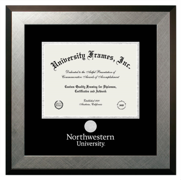 Northwestern University Diploma with Wordmark & Seal Below Frame in Honors Silver with Black & Silver Mats for document: 8 1/2"h x 11"w  