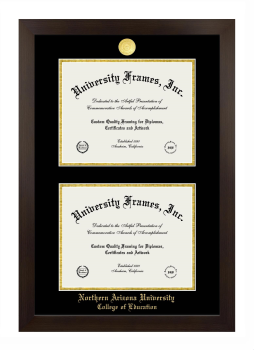 Northern Arizona University College of Education Double Diploma Frame in Manhattan Espresso with Black & Gold Mats for document: 8 1/2"h x 11"w  , document: 8 1/2"h x 11"w  