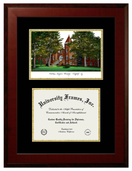 Northern Arizona University College of Education Double Opening with Campus Image (Unimprinted Mat) Frame in Honors Mahogany with Black & Gold Mats for document: 8 1/2"h x 11"w  