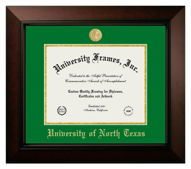 University of North Texas Diploma Frame in Legacy Black Cherry with Kelly Green & Gold Mats for document: 8 1/2"h x 11"w  