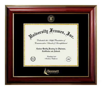 Bennett College Diploma Frame in Classic Mahogany with Gold Trim with Black & Gold Mats for document: 8 1/2"h x 11"w  