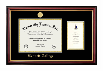 Bennett College Diploma with Announcement Frame in Petite Mahogany with Gold Trim with Black & Gold Mats for document: 8 1/2"h x 11"w  , diploma: 7"h x 4"w  