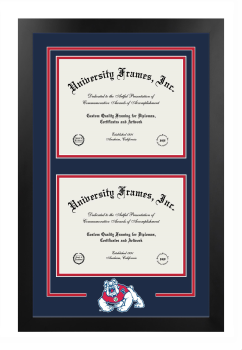 California State University, Fresno Logo Mat - Double Degree Frame in Manhattan Black with Navy Blue & Red Mats for document: 8 1/2"h x 11"w  , document: 8 1/2"h x 11"w  