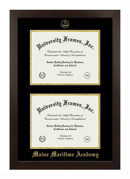 Maine Maritime Academy Double Diploma Frame in Manhattan Espresso with Black & Gold Mats for document: 8 1/2"h x 11"w  , document: 8 1/2"h x 11"w  