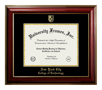 New York City College of Technology (CUNY) Diploma Frame in Classic Mahogany with Gold Trim with Black & Gold Mats for document: 8 1/2"h x 11"w  