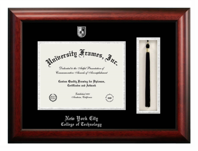 New York City College of Technology (CUNY) Diploma with Tassel Box Frame in Satin Mahogany with Black & Silver Mats for document: 8 1/2"h x 11"w  