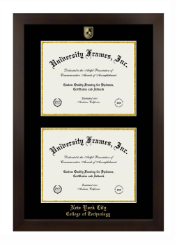 New York City College of Technology (CUNY) Double Diploma Frame in Manhattan Espresso with Black & Gold Mats for document: 8 1/2"h x 11"w  , document: 8 1/2"h x 11"w  