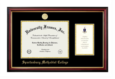 Spartanburg Methodist College Diploma with Announcement Frame in Petite Mahogany with Gold Trim with Black & Gold Mats for document: 8 1/2"h x 11"w  , diploma: 7"h x 4"w  