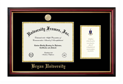 Bryan University Diploma with Announcement Frame in Petite Mahogany with Gold Trim with Black & Gold Mats for document: 8 1/2"h x 11"w  , diploma: 7"h x 4"w  