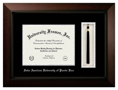 Inter American University of Puerto Rico Diploma with Tassel Box Frame in Legacy Black Cherry with Black & Silver Mats for document: 8 1/2"h x 11"w  