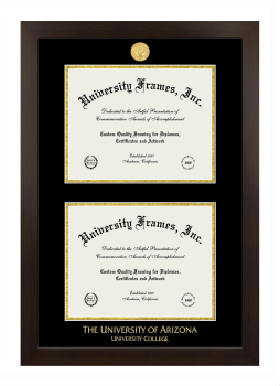 University of Arizona University College Double Diploma Frame in Manhattan Espresso with Black & Gold Mats for document: 8 1/2"h x 11"w  , document: 8 1/2"h x 11"w  