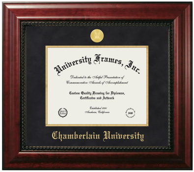 Chamberlain University Diploma Frame in Executive with Gold Fillet with Black Suede Mat for document: 8 1/2"h x 11"w  