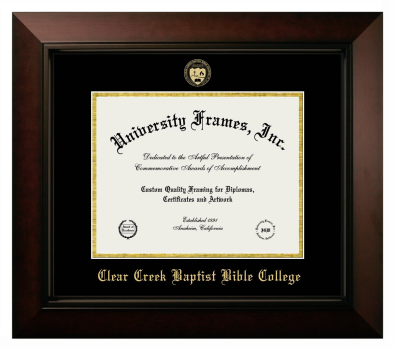 Clear Creek Baptist Bible College Diploma Frame in Legacy Black Cherry with Black & Gold Mats for document: 8 1/2"h x 11"w  