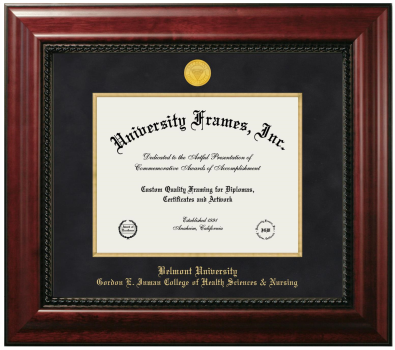 Belmont University Gordon E. Inman College of Health Sciences & Nursing Diploma Frame in Executive with Gold Fillet with Black Suede Mat for document: 8 1/2"h x 11"w  